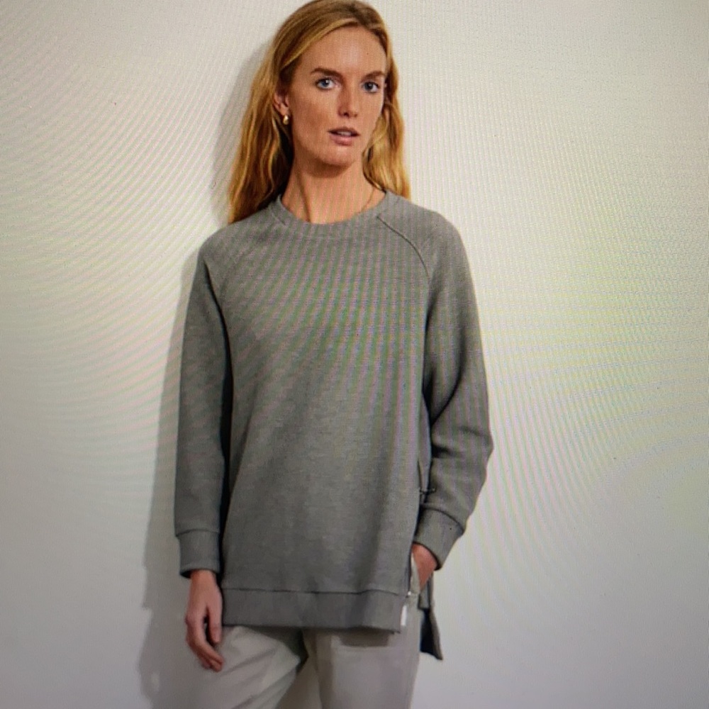 NEW VARLEY MANNING SIDE ZIP CREWNECK SWEATSHIRT TUNIC GREY RIBBED PULLOVER✨